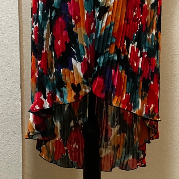 Allen B Accordian style asymmetrical sheer high low dress. - Picture 6 of 13